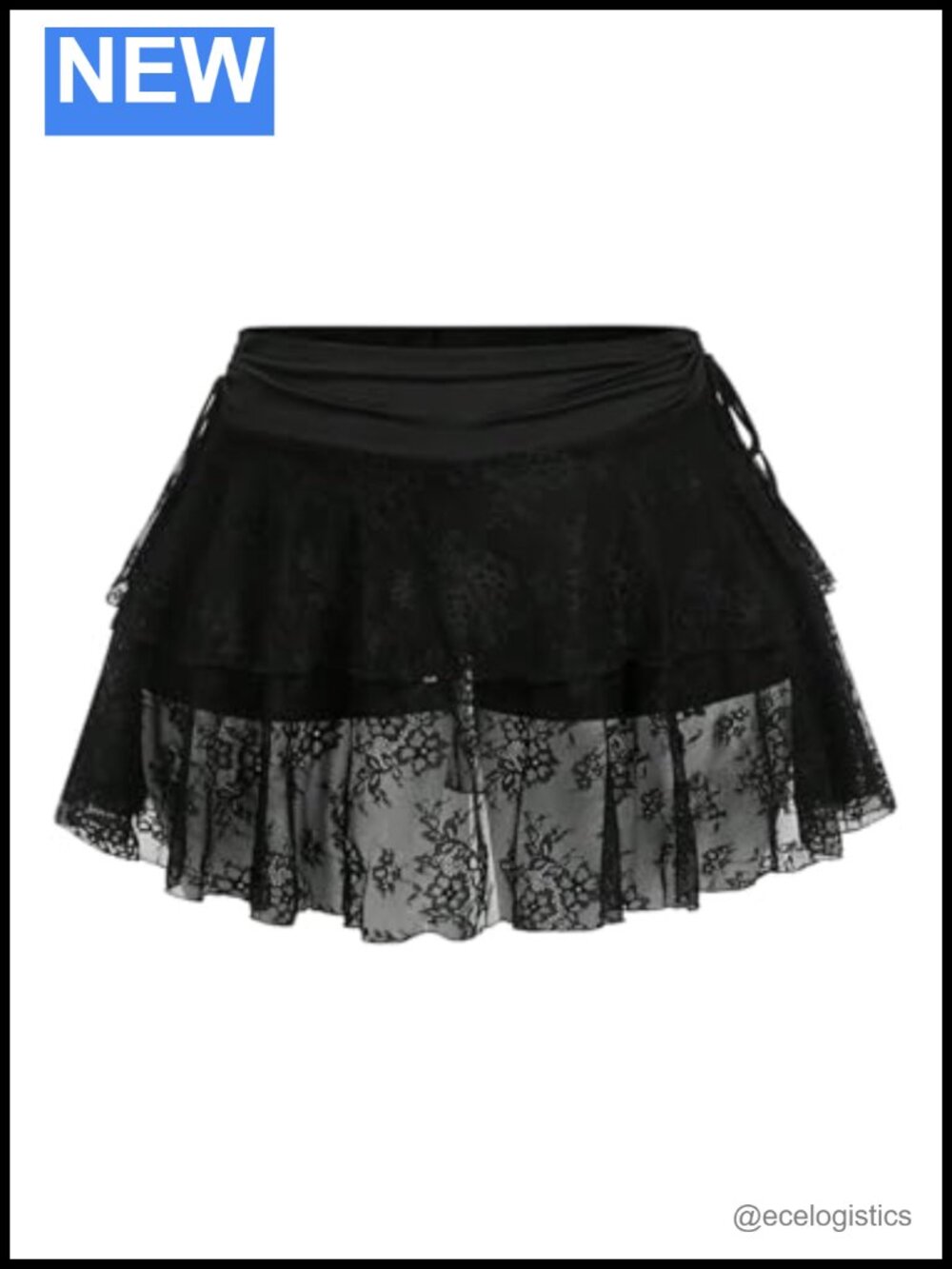 Sheer Tiered Lace Mini Skirt High Waist Y2K Rave Party Drawstring